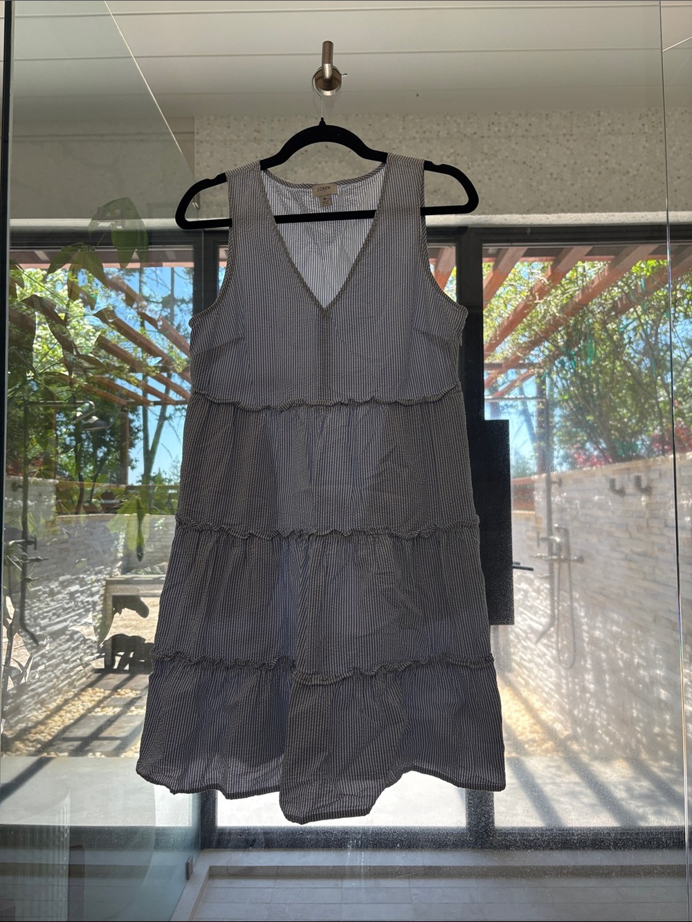 J. Crew Black and White Gingham Tiered Sleeveless Dress